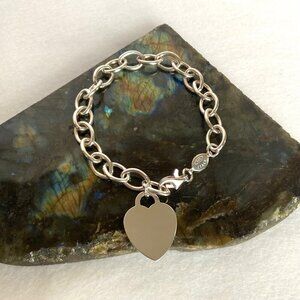 Sterling Silver 925 Italy Cable Chain Blank Engraveable Heart Charm Bracelet 20g